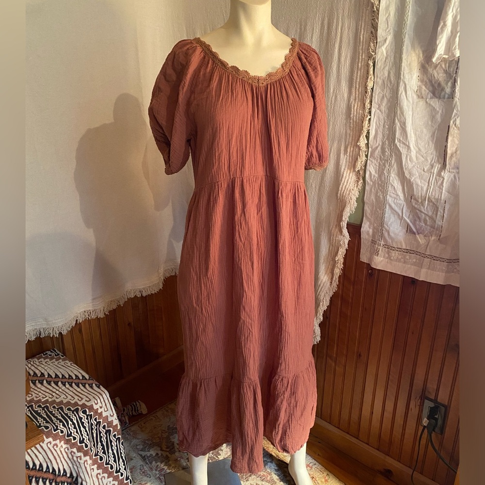 Women's Terracotta Cotton Gauze Dress